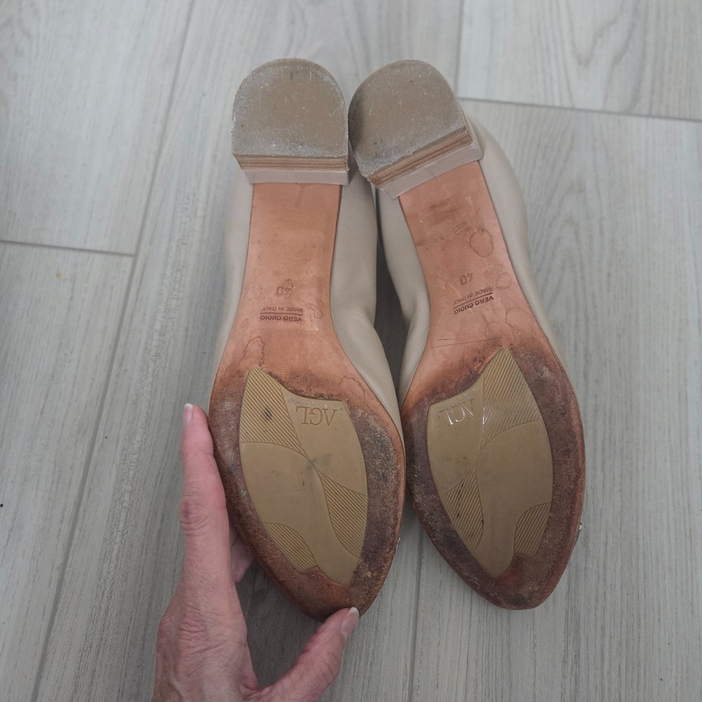 AGL Attilio Giusti Leombruni Snakeskin Cap Toe Pumps Block Heels Taupe 9/9.5 US - Picture 7 of 7